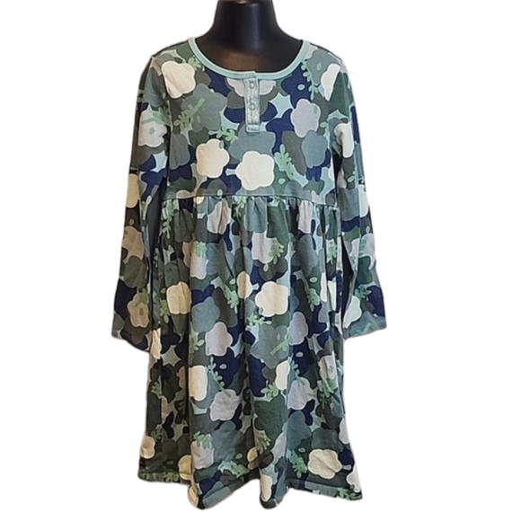 Tea Collection Blue and Green Camouflage Floral Henley Dress 8 - Picture 1 of 10